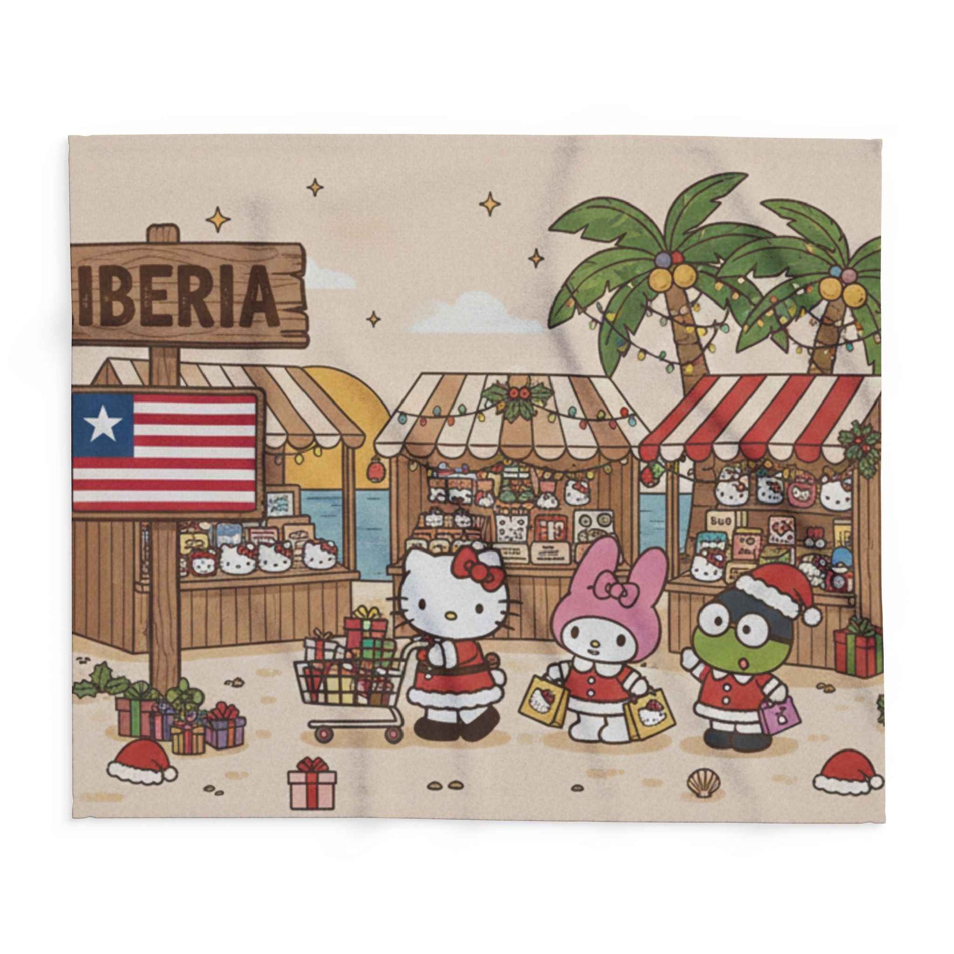 Hello Kitty Tropical Christmas Fleece Blanket — Liberia Beach Holiday Throw