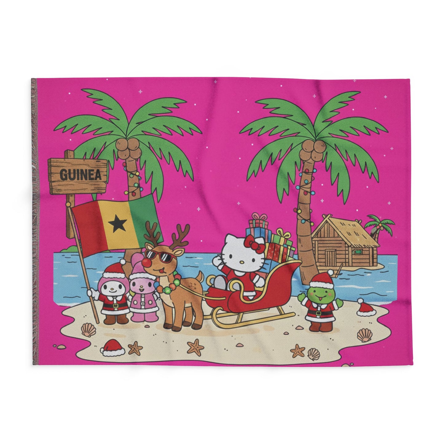 Hello Kitty Pink Christmas Arctic Fleece Blanket — Tropical Guinea Holiday Design