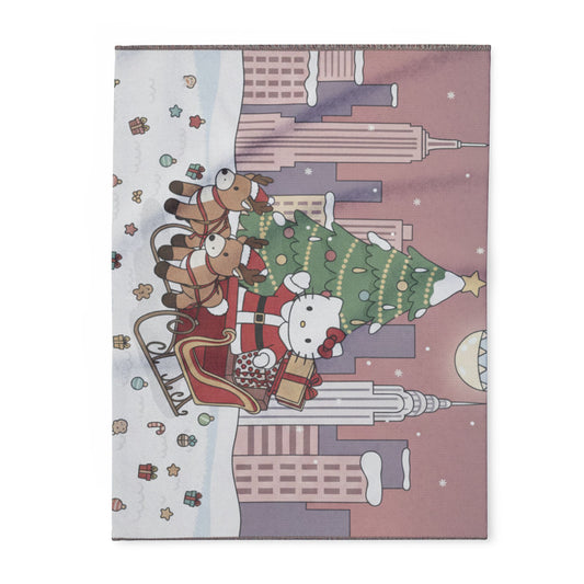 Hello Kitty Santa Sleigh Fleece Blanket – Cute Christmas Tree Holiday Throw