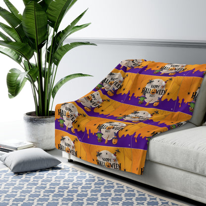 Halloween Frankenstein hello kitty Sherpa Fleece Blanket, Cozy Throw for Fall, Warm Plush Blanket, Perfect Gift for Halloween Lovers, Spooky Home Decor