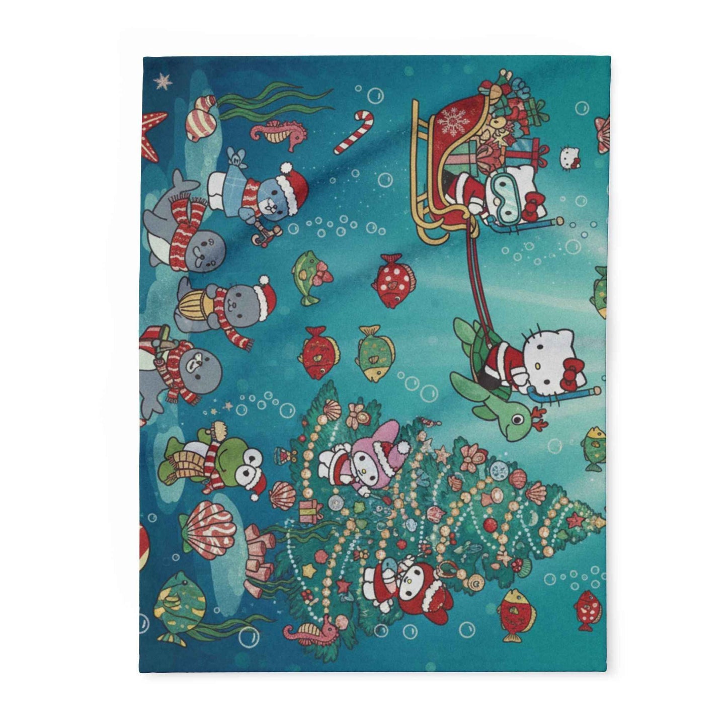 Arctic Fleece Blanket — Underwater Christmas Tree & Santa Sleigh Holiday Throw