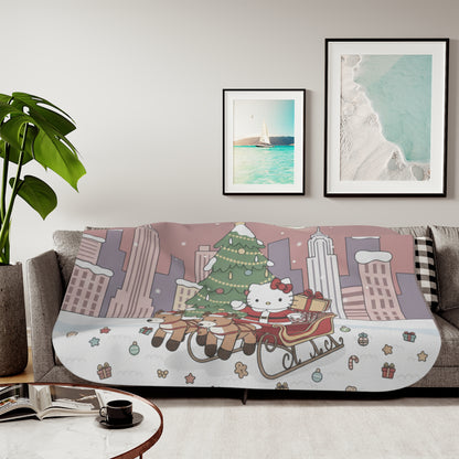 Christmas Kitty Sherpa Blanket — Festive Reindeer Sleigh Throw