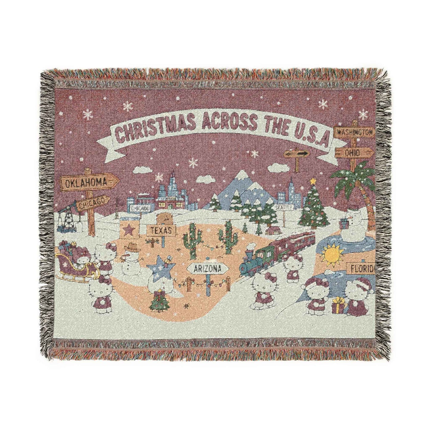 Hello Kitty Pink Christmas Blanket — Cozy Holiday Throw Across USA Design
