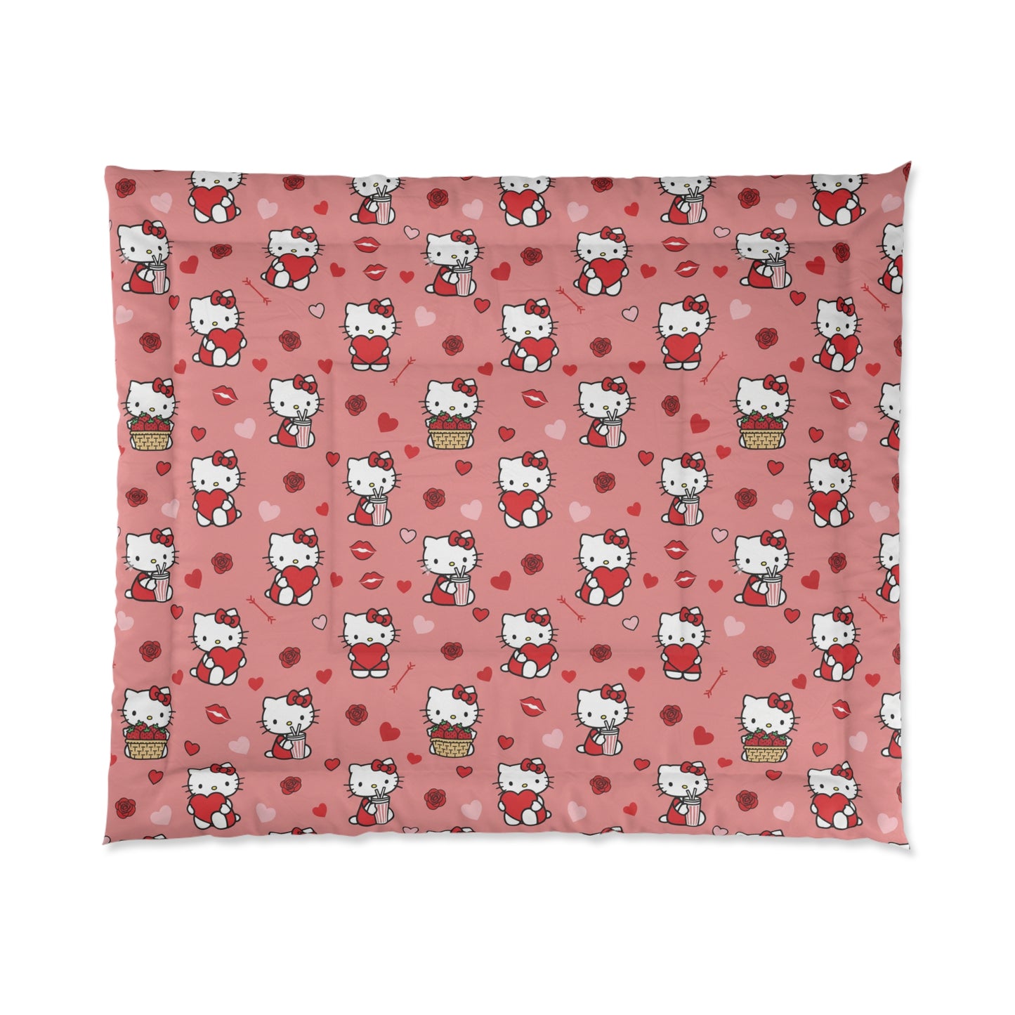 Hello Kitty Hearts Comforter — Cute Pink Cat Pattern Bedding for Kids & Teens