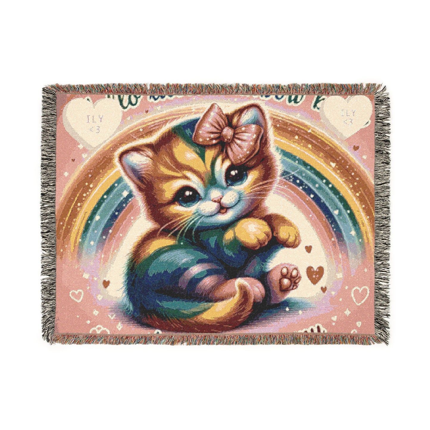 Woven Blanket - Pink Rainbow Kitty and Rainbow Hello Kitty Design