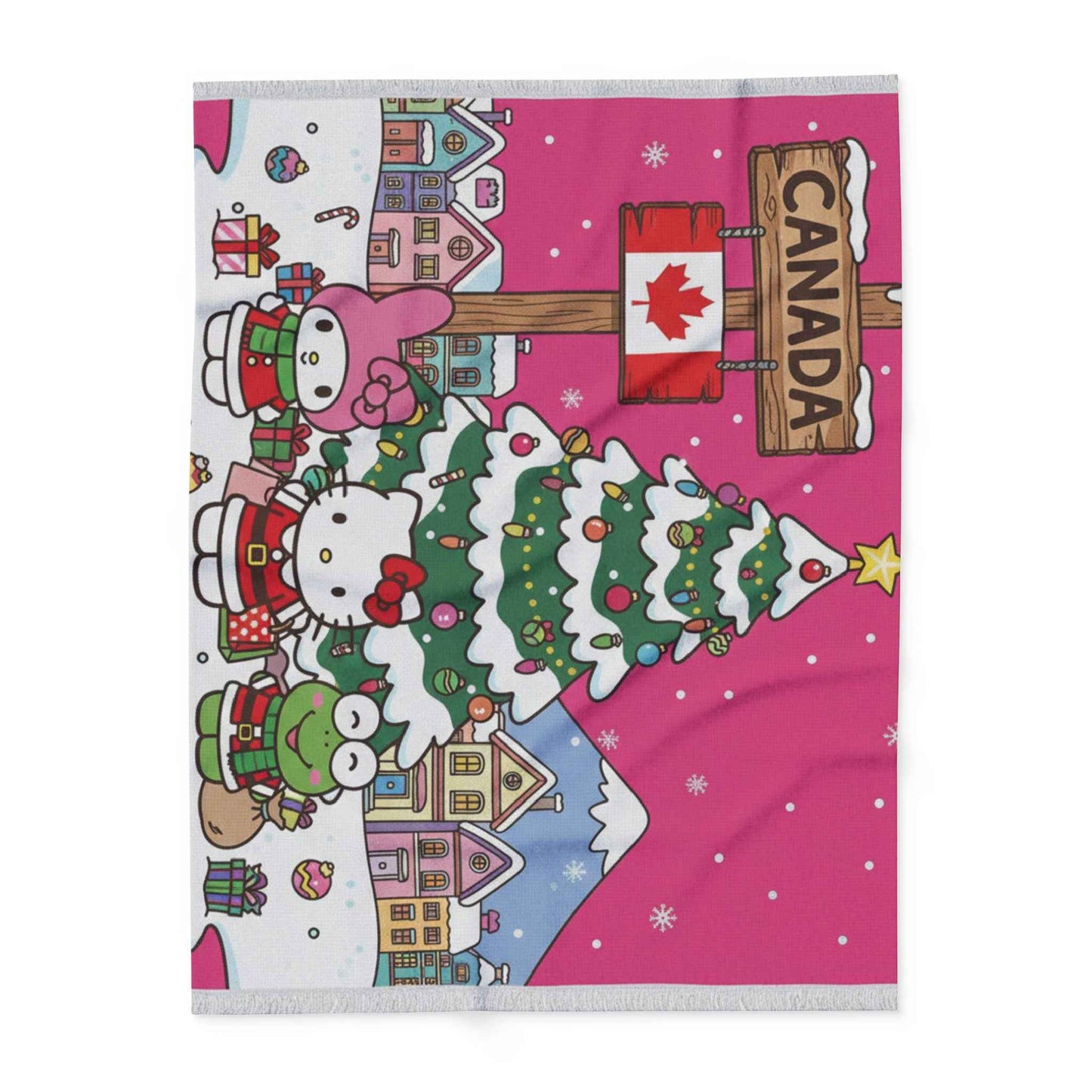 Canadian Christmas Fleece Blanket — Cute Hello Kitty Winter Holiday Throw