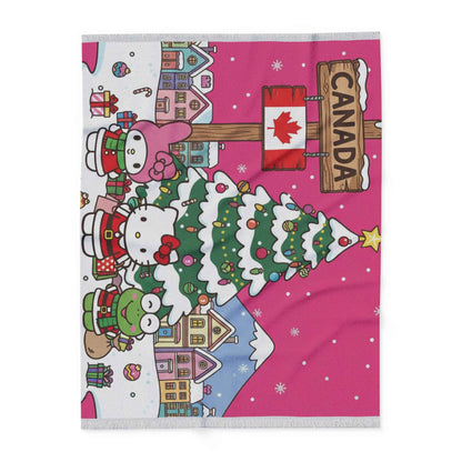Canadian Christmas Fleece Blanket — Cute Hello Kitty Winter Holiday Throw