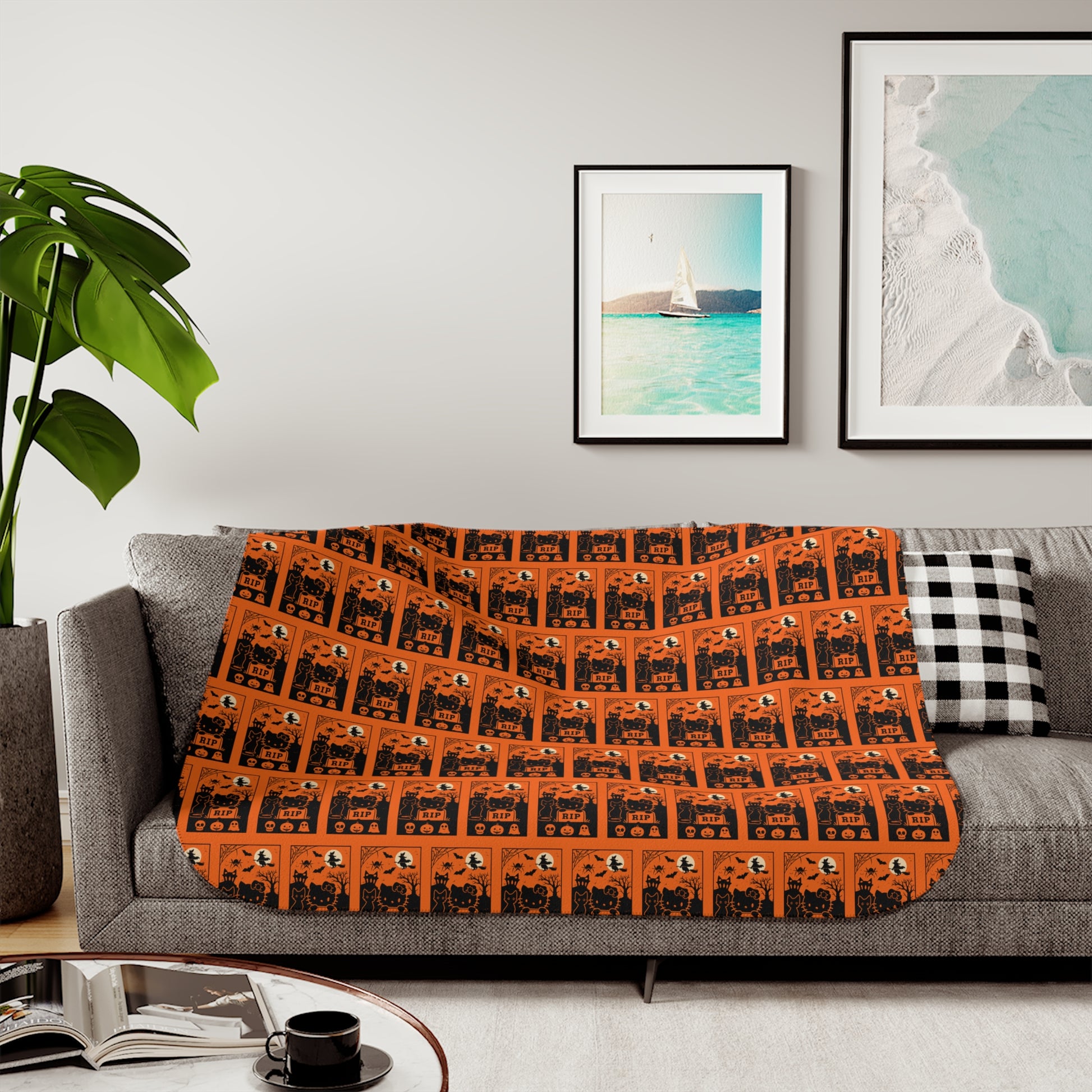 Sherpa Blanket - Black Hello Kitty Orange Blanket