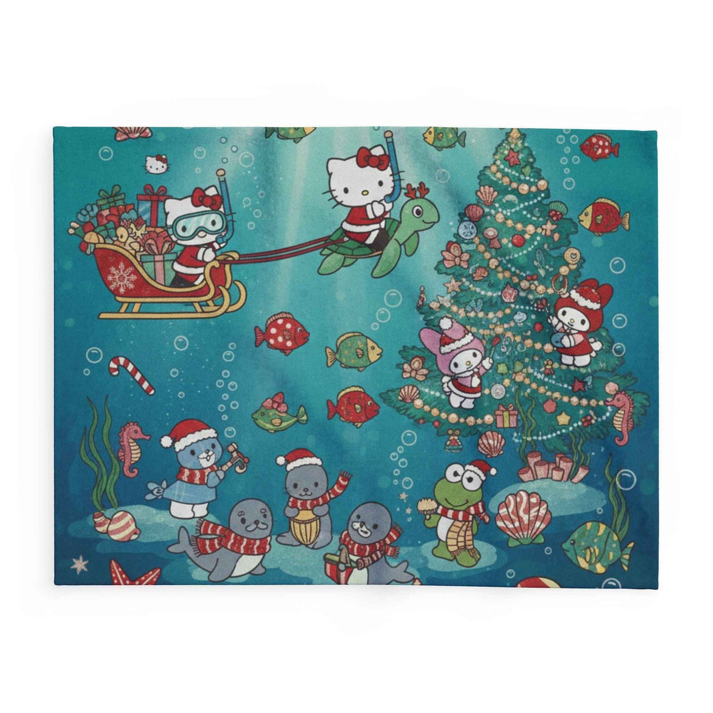 Arctic Fleece Blanket — Underwater Christmas Tree & Santa Sleigh Holiday Throw