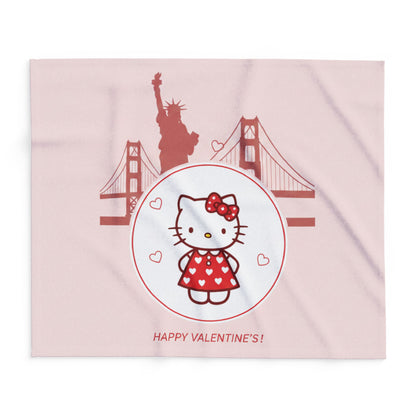 Hello Kitty Valentine Arctic Fleece Blanket – Cute San Francisco Statue of Liberty & Golden Gate Design