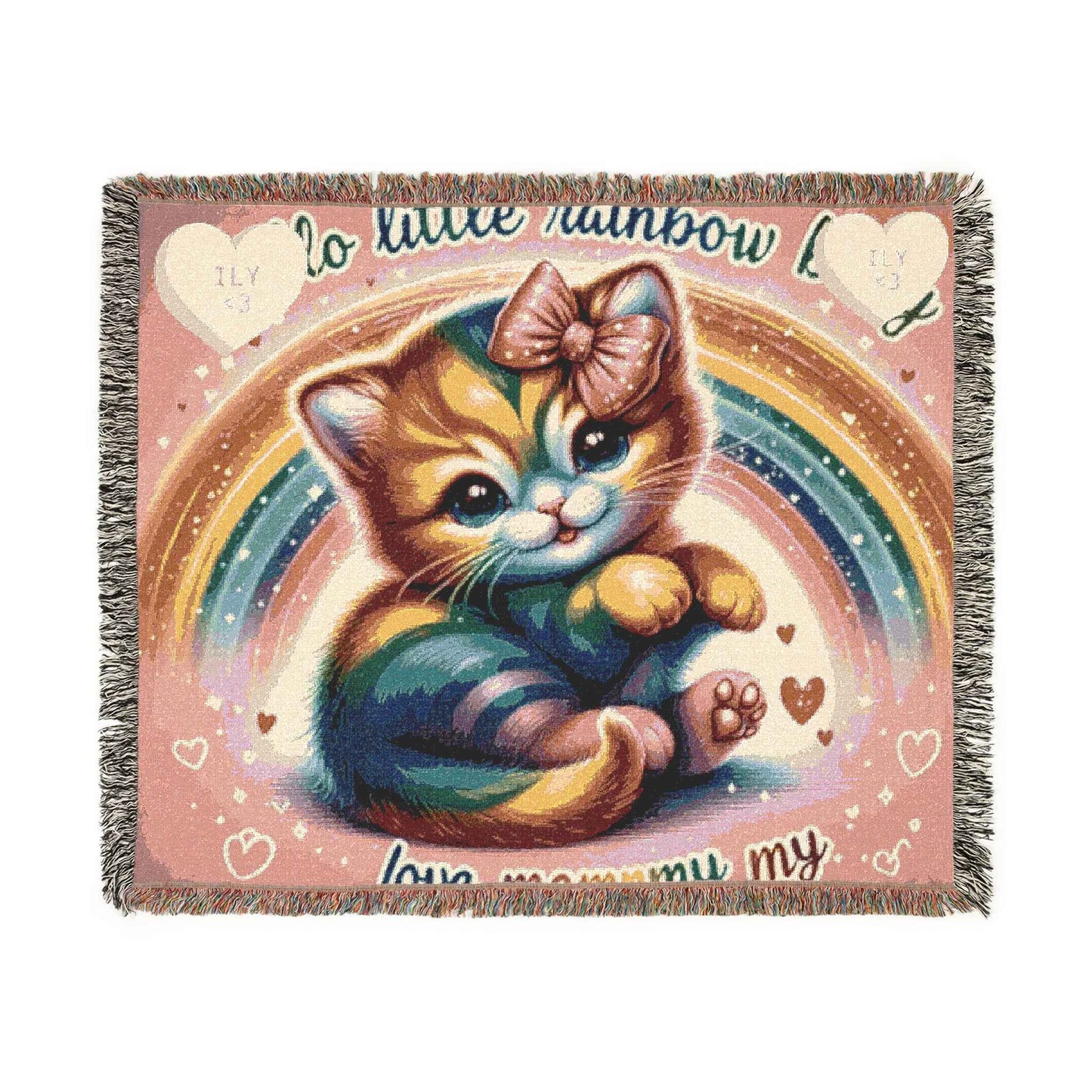 Woven Blanket - Cute Hello Kitty Pink Bow at Rainbow Day - Hello Kittyy Blanket Store