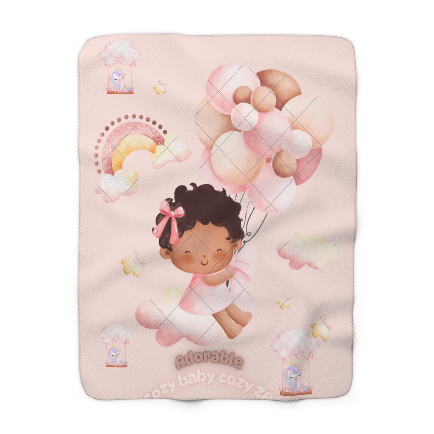 Sherpa Fleece Blanket - Unicorn Baby Girl in the Sky Light Pink