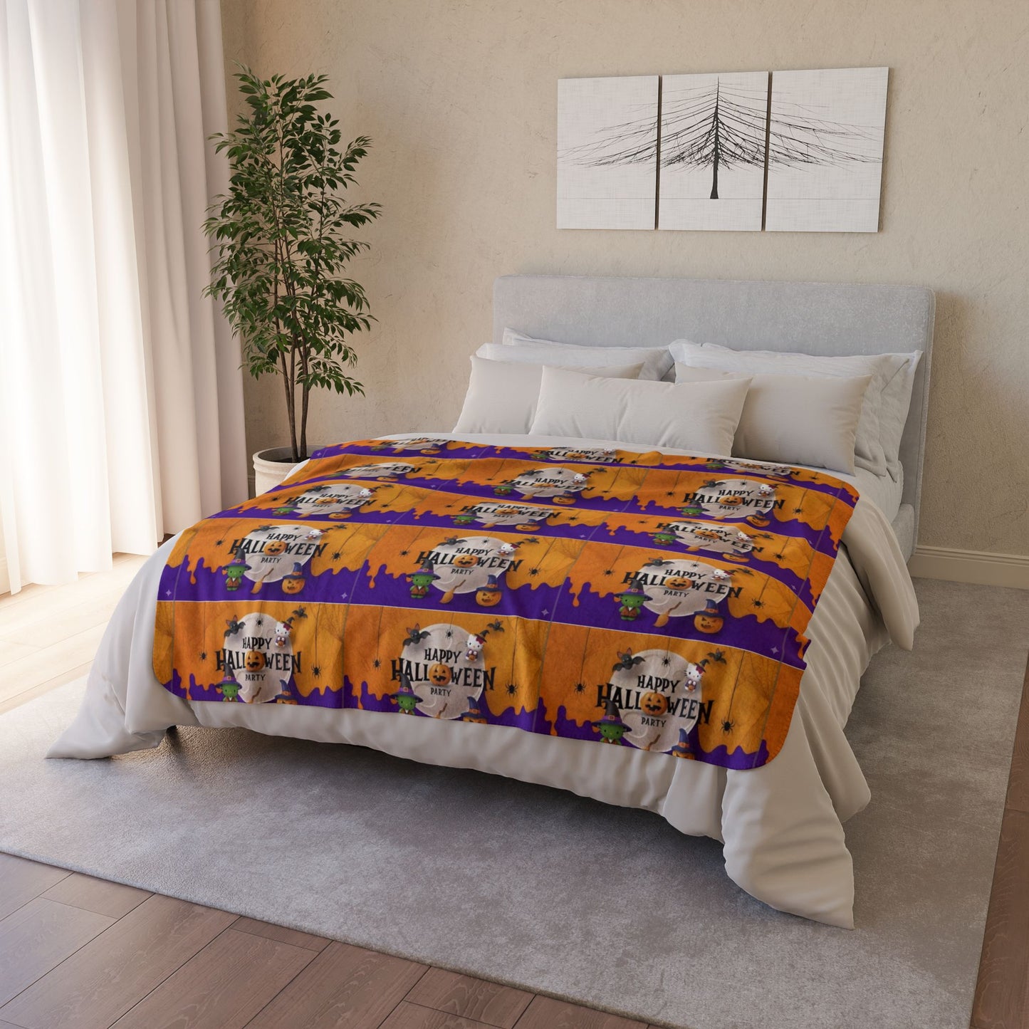Fleece Sherpa Blanket - Frankenstein Hello Kitty - Happy Halloween Party