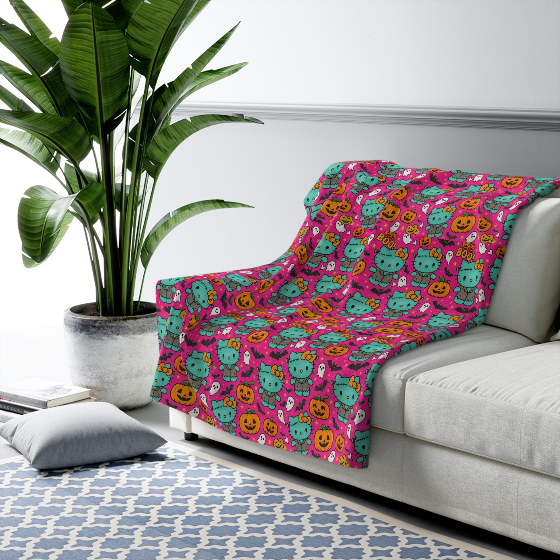 Sherpa Blanket Franken-pink Halloween - Hello Kittyy Blanket Store