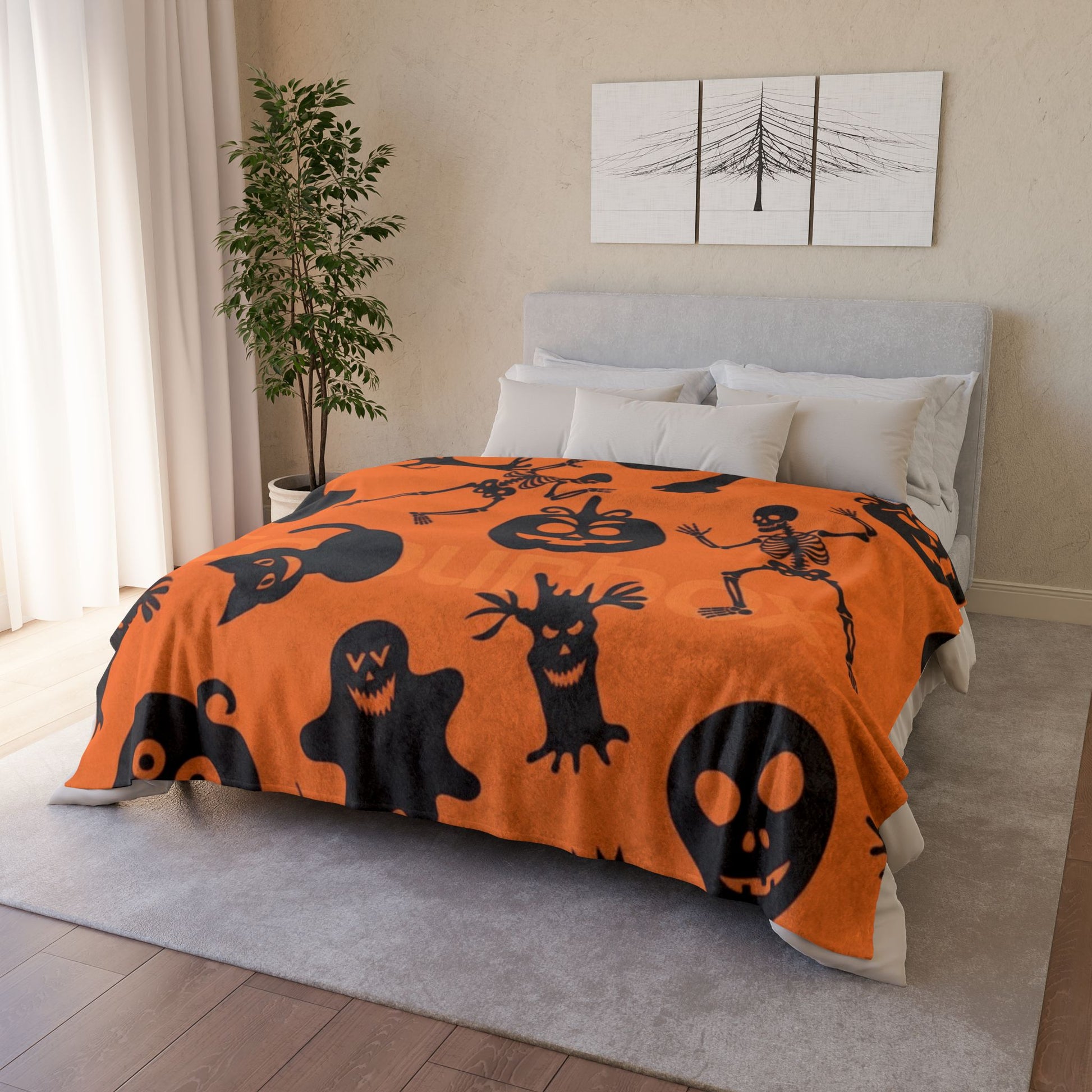 Halloween-Themed Soft Polyester Blanket, Cozy Blanket, Spooky  skeleton Decor, Halloween Gift, Warm Throw Blanket, Festive Blanket