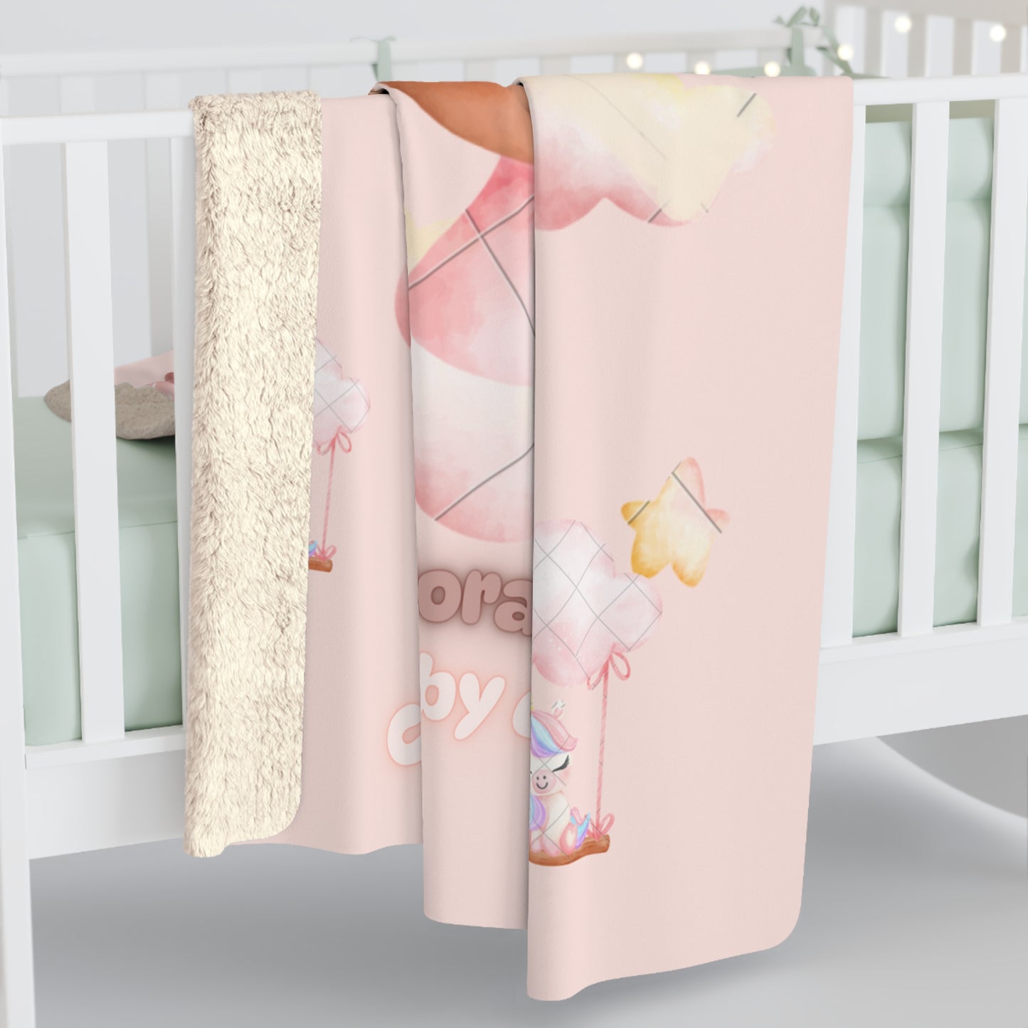 Sherpa Fleece Blanket - Unicorn Baby Girl in the Sky Light Pink