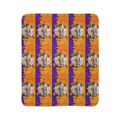 Fleece Sherpa Blanket - Frankenstein Hello Kitty - Happy Halloween Party