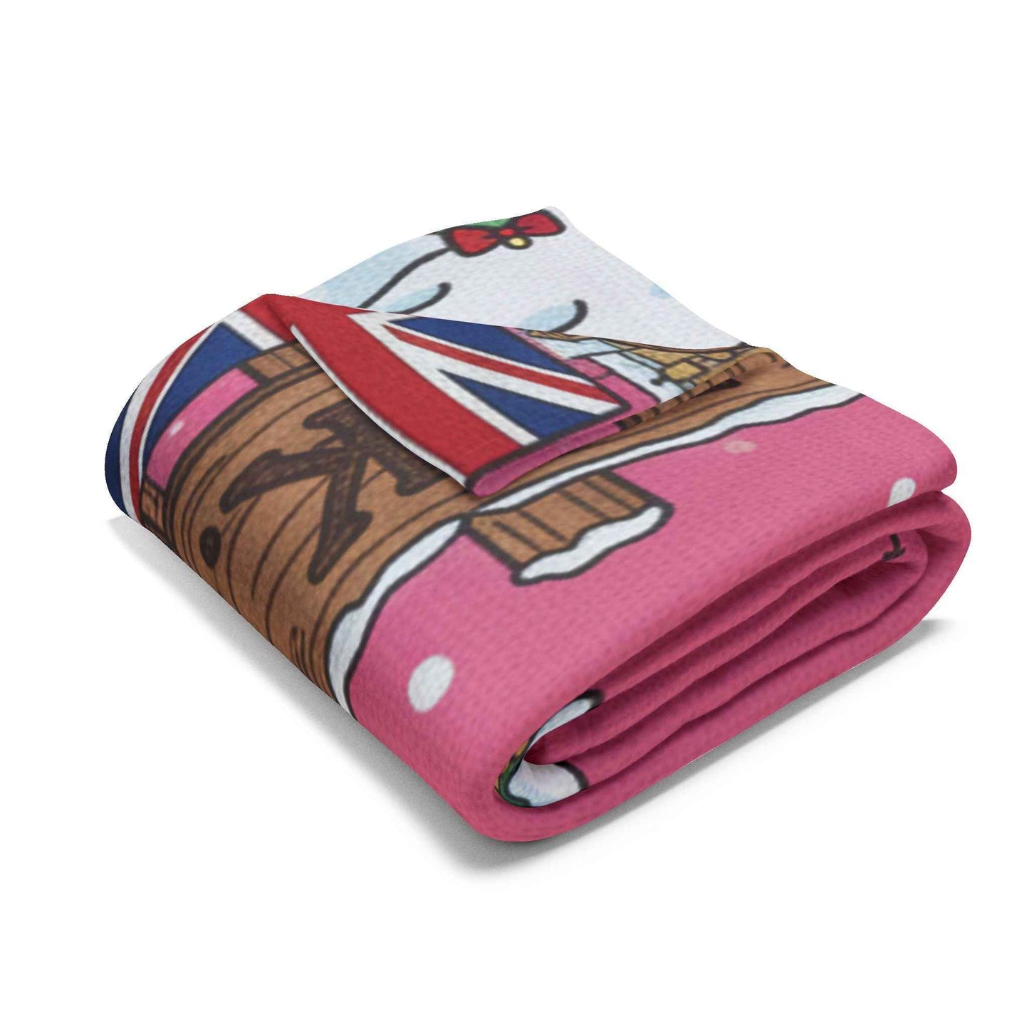 Hello Kitty London Christmas Arctic Fleece Blanket — Cute Holiday Tree & Snowy Big Ben Throw