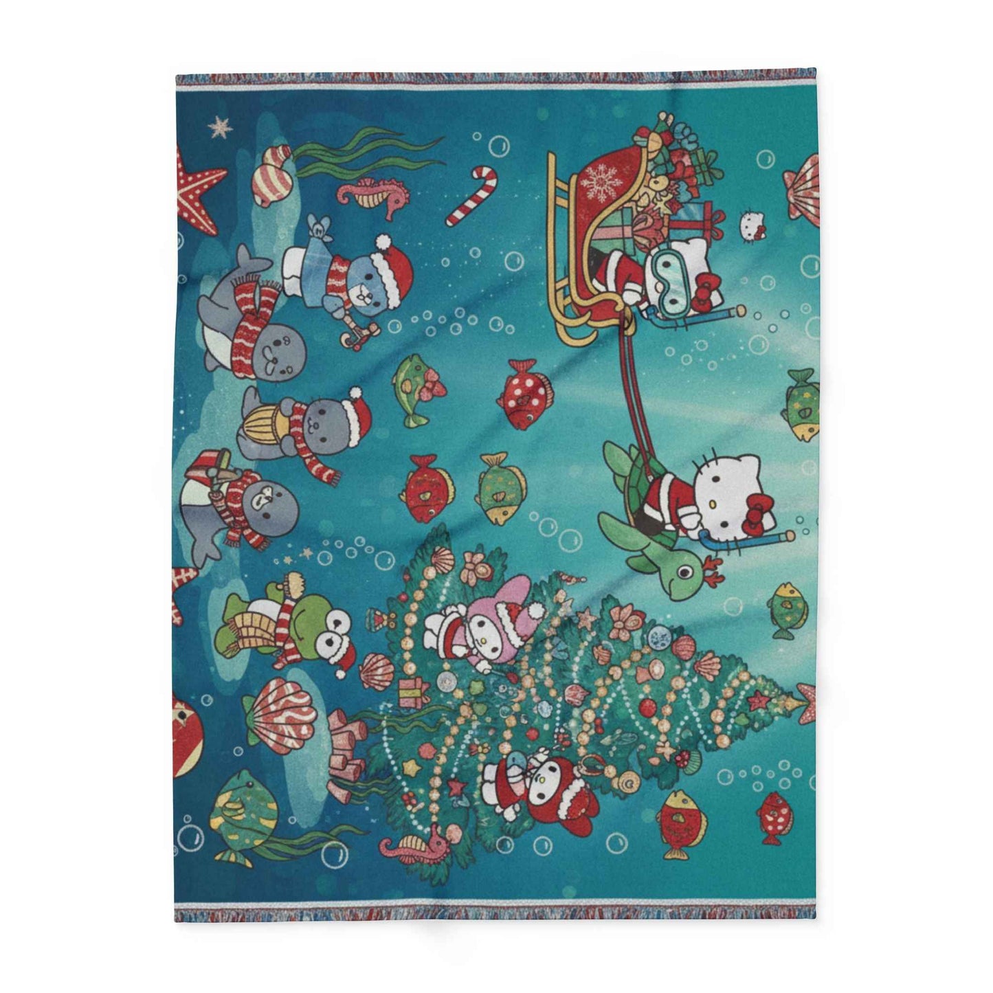 Arctic Fleece Blanket — Underwater Christmas Tree & Santa Sleigh Holiday Throw