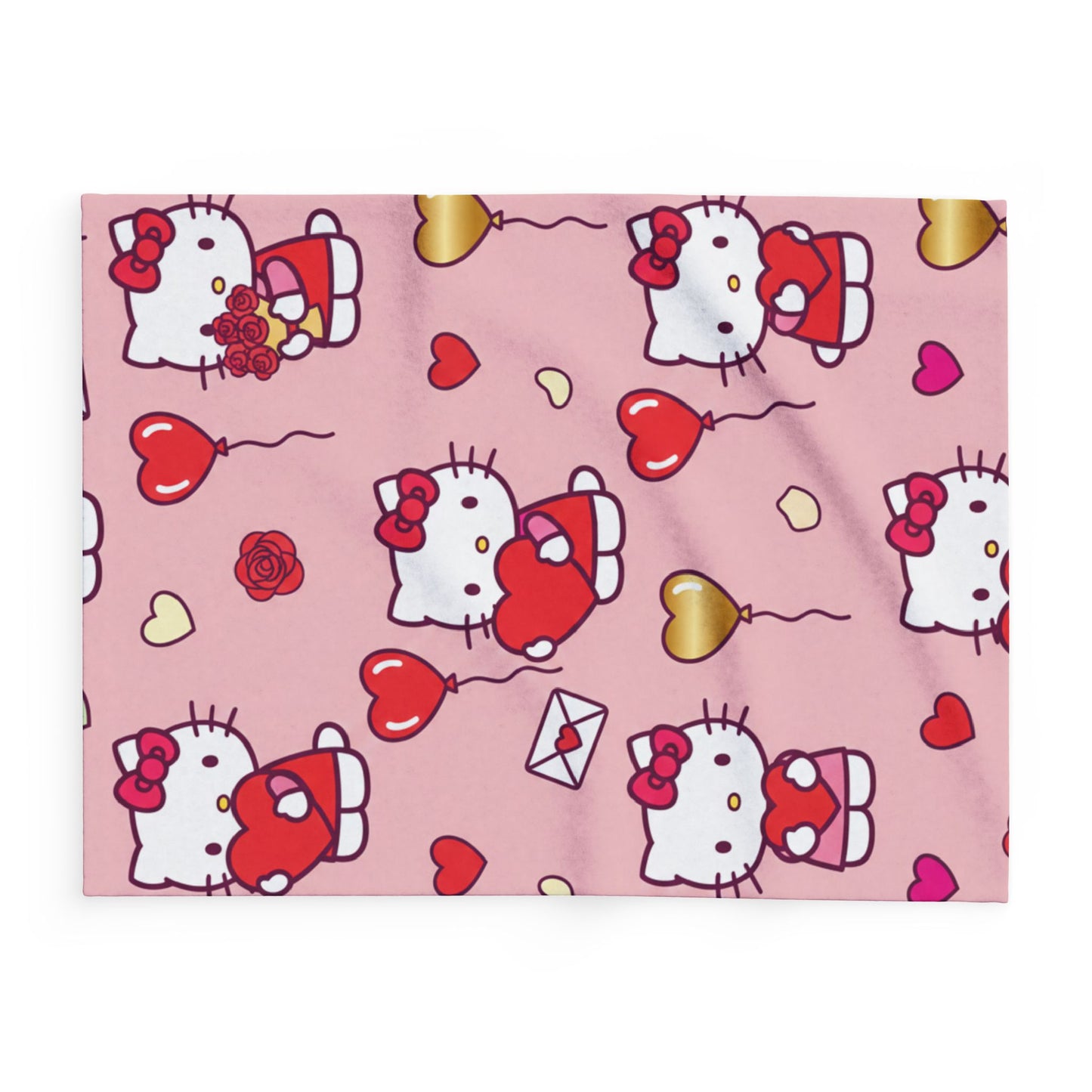 Hello Kitty Valentine Plush Fleece Blanket — Cute Pink Heart Pattern, Cozy Gift for her