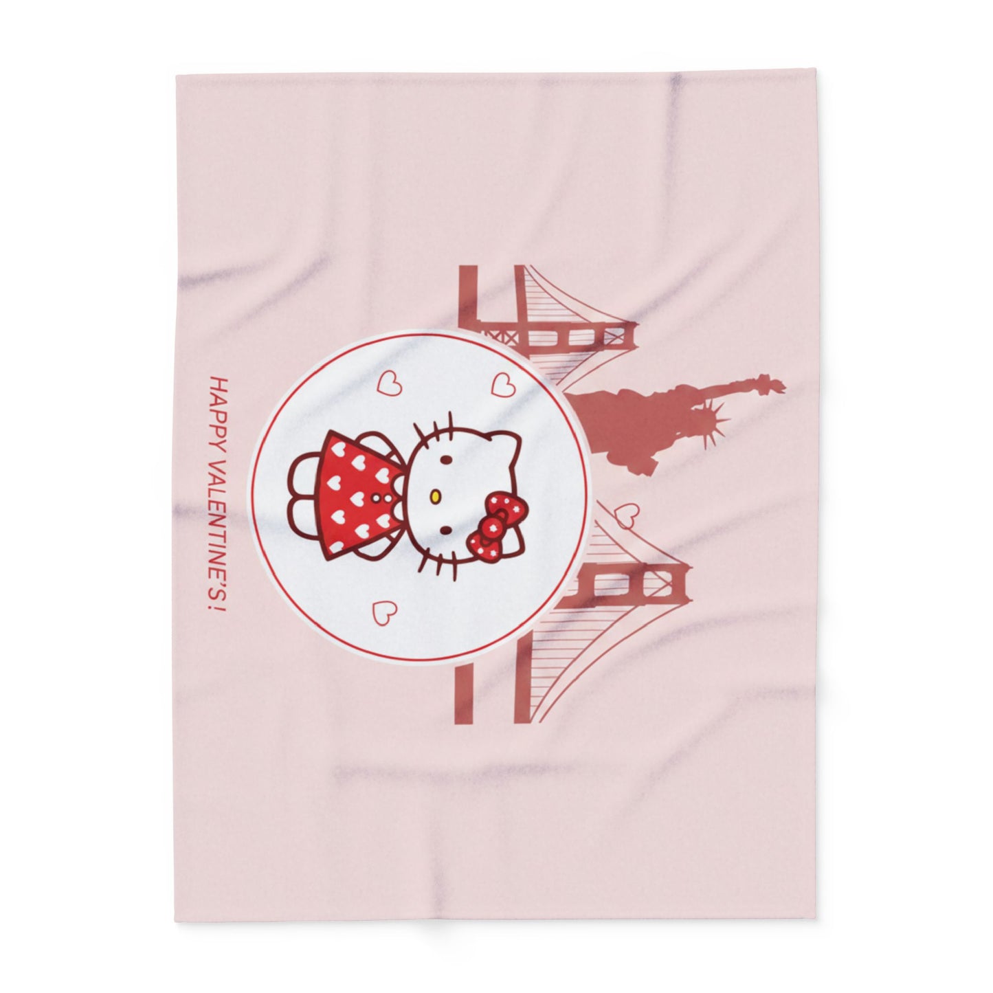Hello Kitty Valentine Arctic Fleece Blanket – Cute San Francisco Statue of Liberty & Golden Gate Design