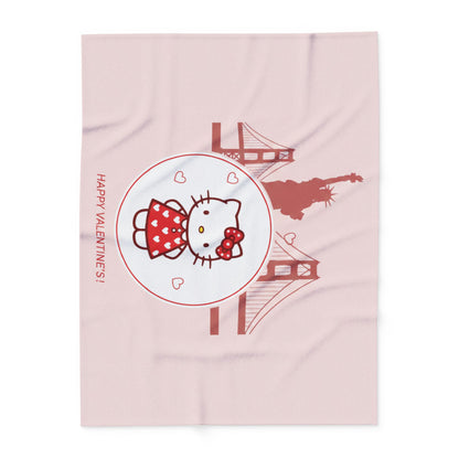 Hello Kitty Valentine Arctic Fleece Blanket – Cute San Francisco Statue of Liberty & Golden Gate Design