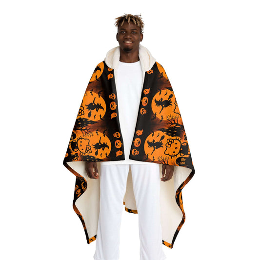 Halloween Hello Kitty Hooded Sherpa Fleece Blanket| orange