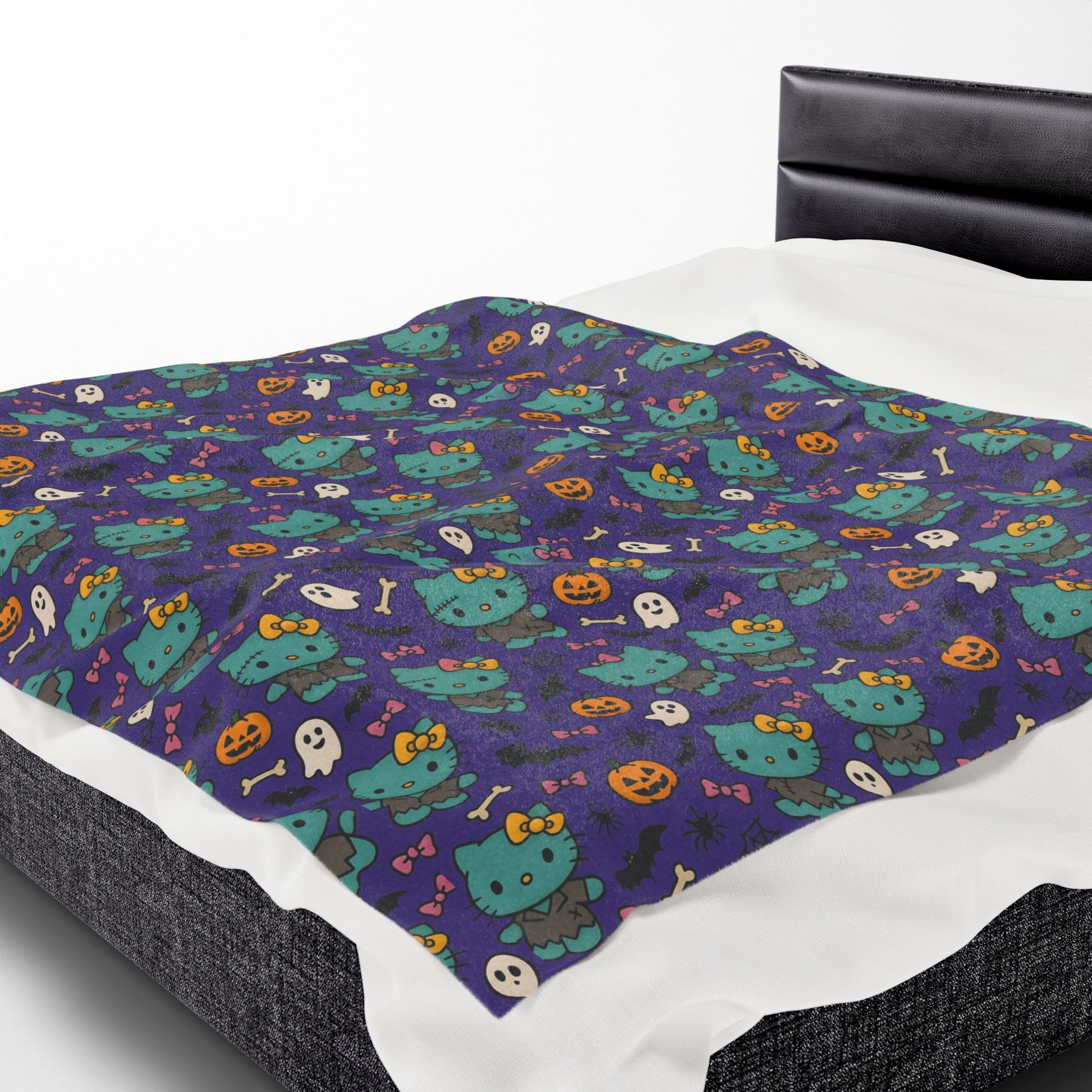 Halloween Cat Velveteen Plush Blanket purple - Hello Kittyy Blanket Store