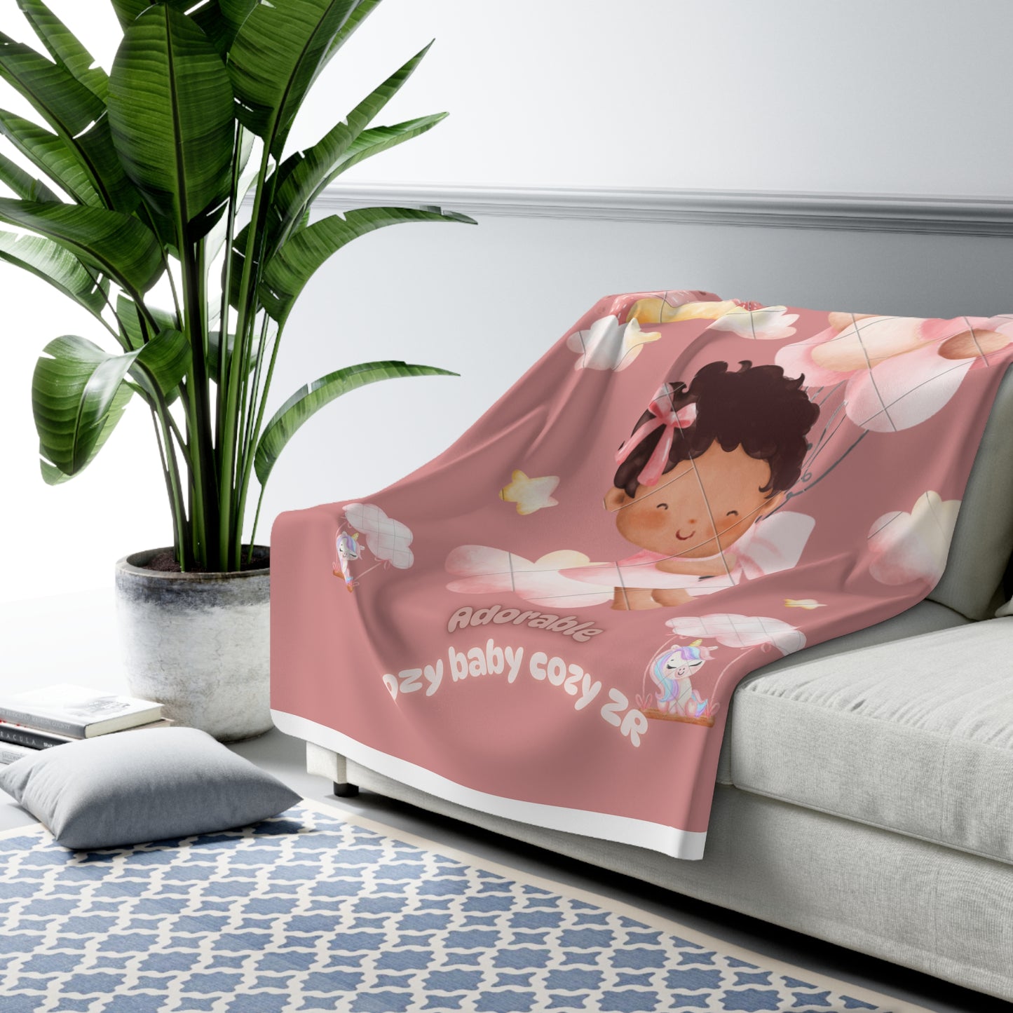 Sherpa Fleece Blanket - Adorable Baby Unicorn Pink Design