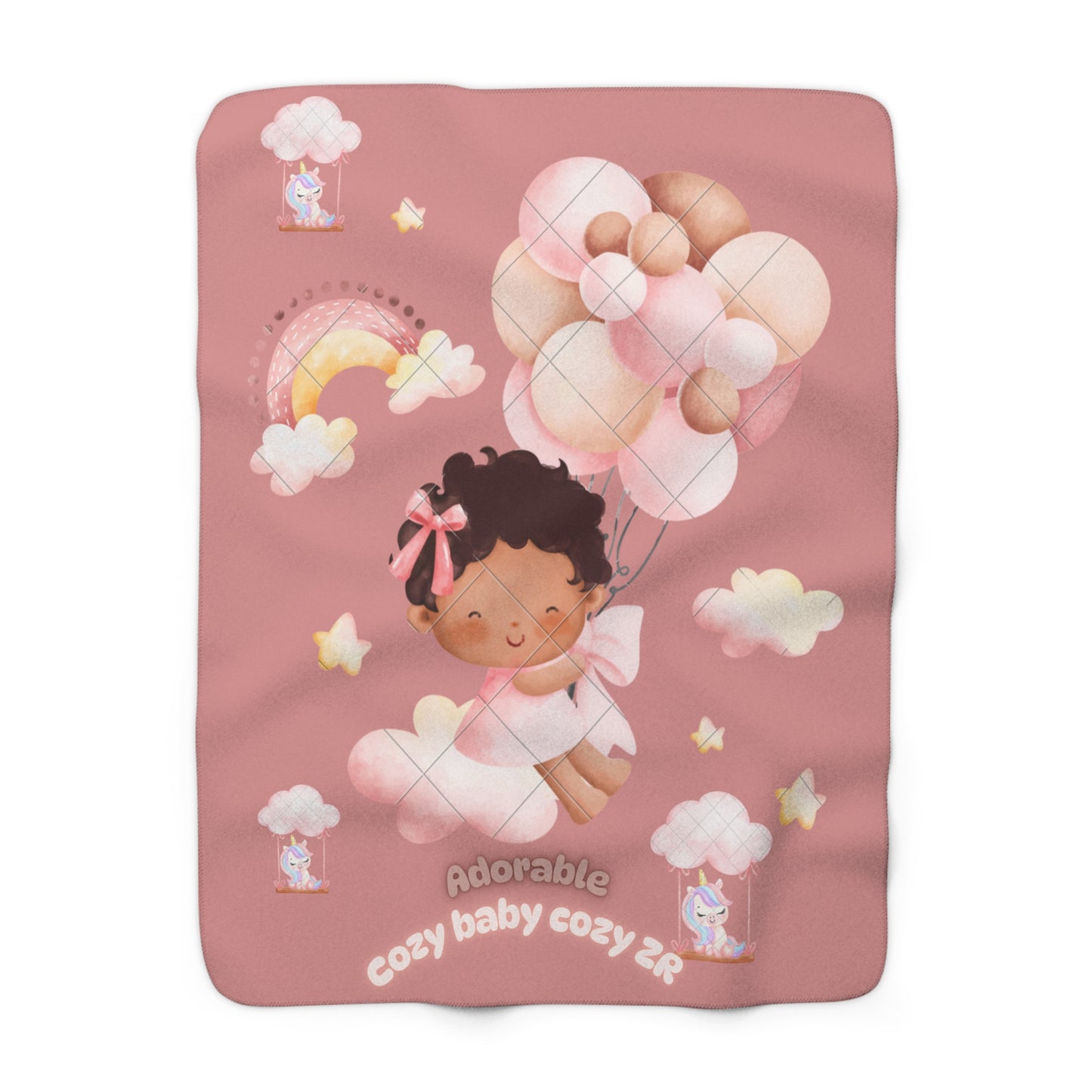 Sherpa Fleece Blanket - Adorable Baby Unicorn Pink Design