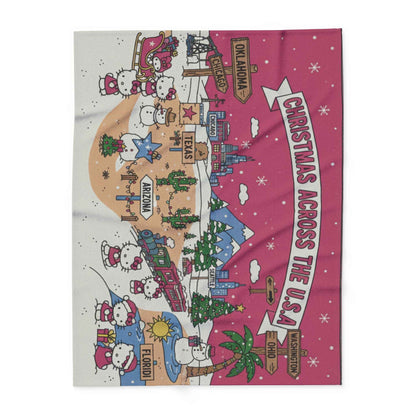 Hello Kitty Pink Christmas Arctic Fleece Blanket — Traveling USA Holiday Throw