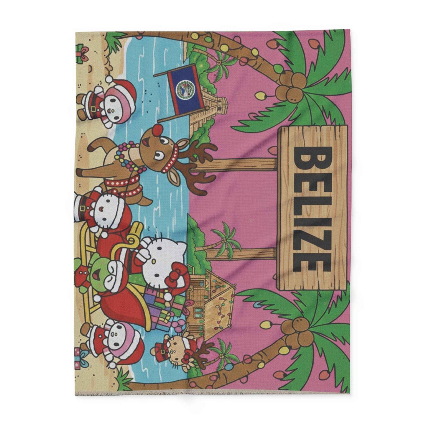Belize Holiday Arctic Fleece Blanket — "Christmas Hello Kitty Tropical"