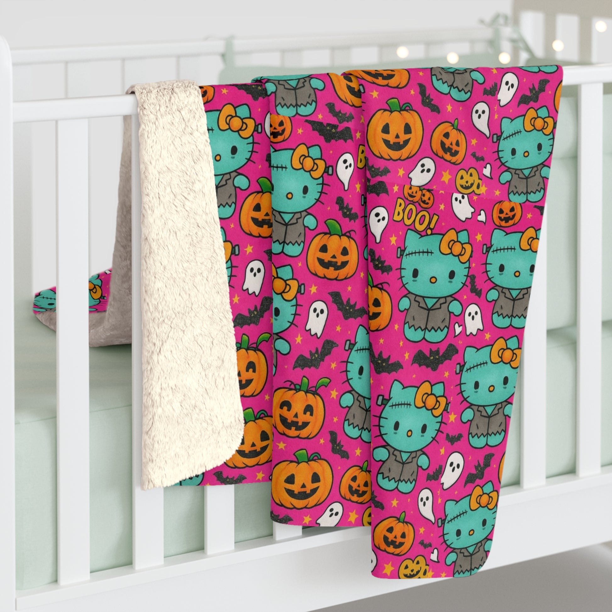 Sherpa Blanket Franken-pink Halloween - Hello Kittyy Blanket Store
