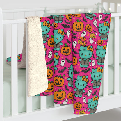Sherpa Blanket Franken-pink Halloween - Hello Kittyy Blanket Store