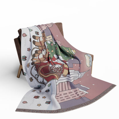 Hello Kitty Santa Sleigh Fleece Blanket – Cute Christmas Tree Holiday Throw