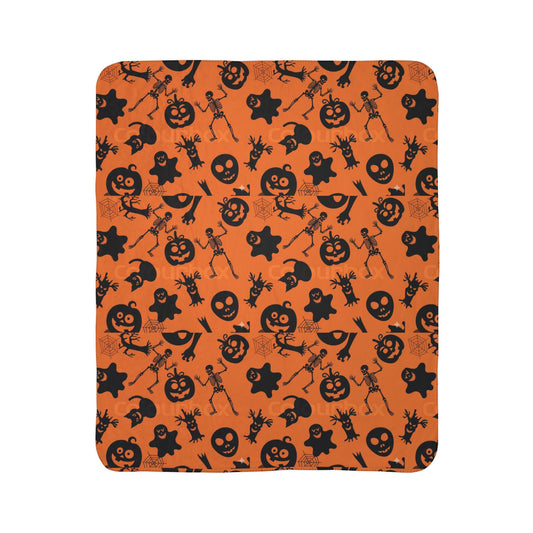 Halloween Fleece Sherpa Blanket, Cozy Fall Decor, Spooky Season Gift, Trick or Treat Blanket, Halloween Party Essential