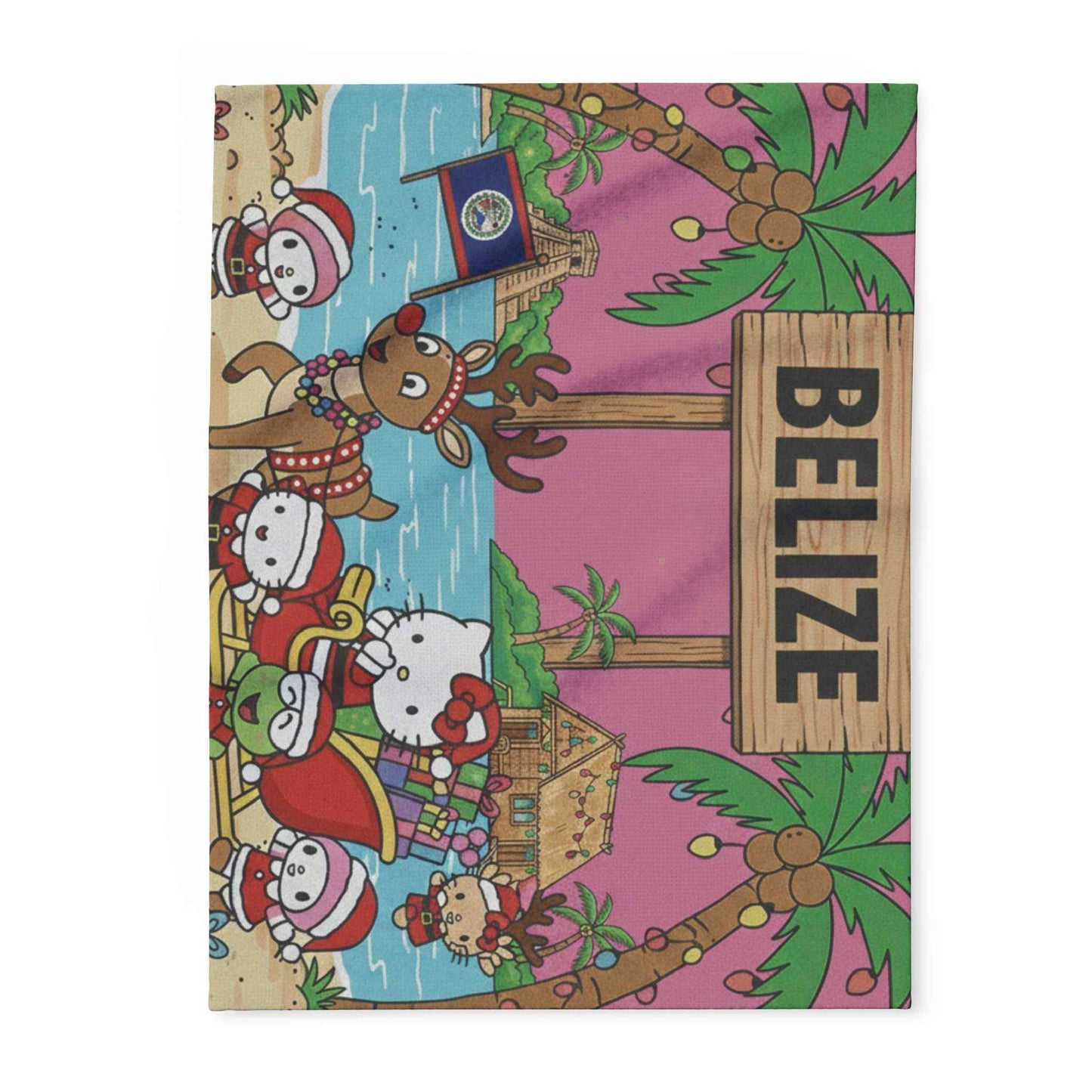 Belize Holiday Arctic Fleece Blanket — "Christmas Hello Kitty Tropical"