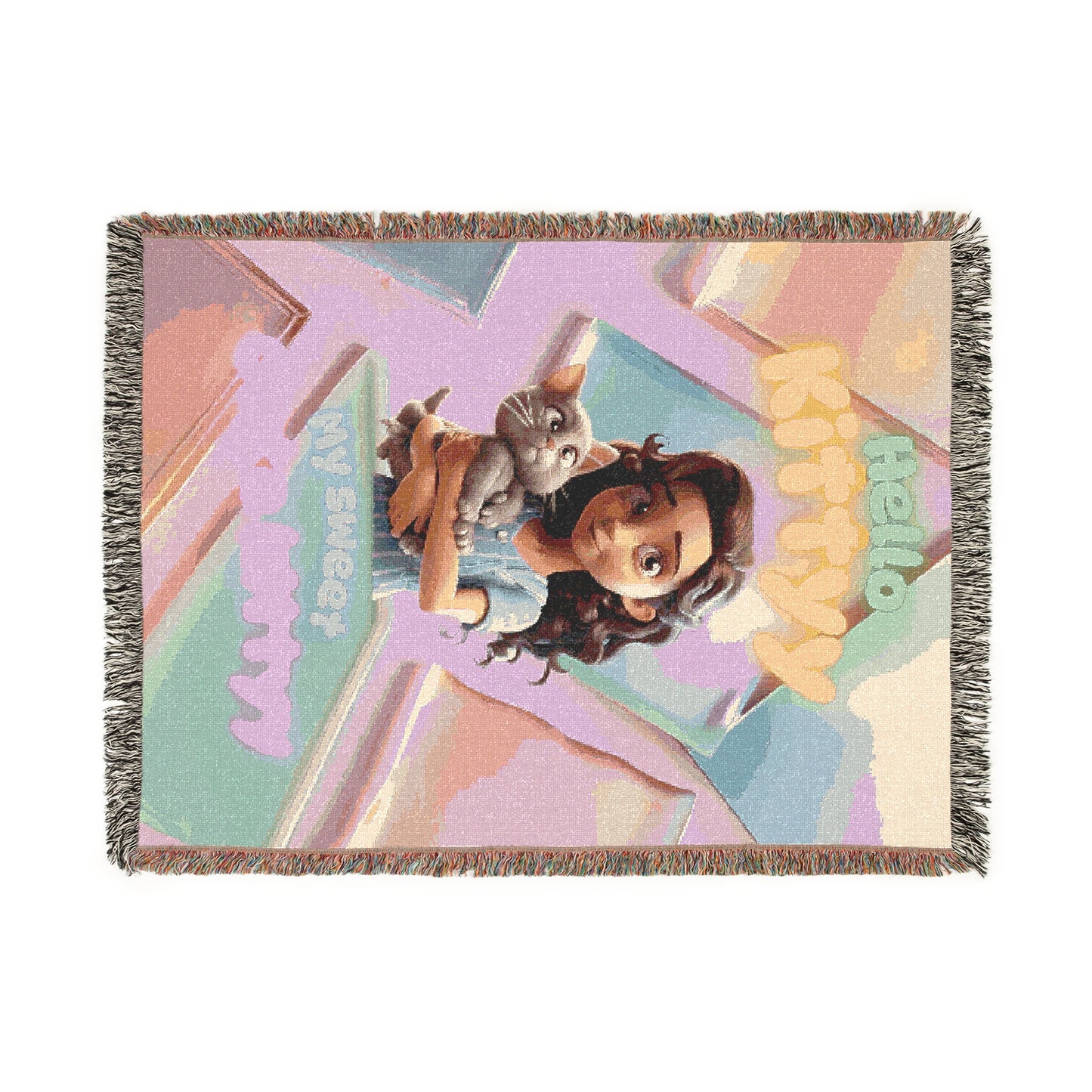 Woven Blanket - Barbie and Hello Kitty Design, Multi-Color