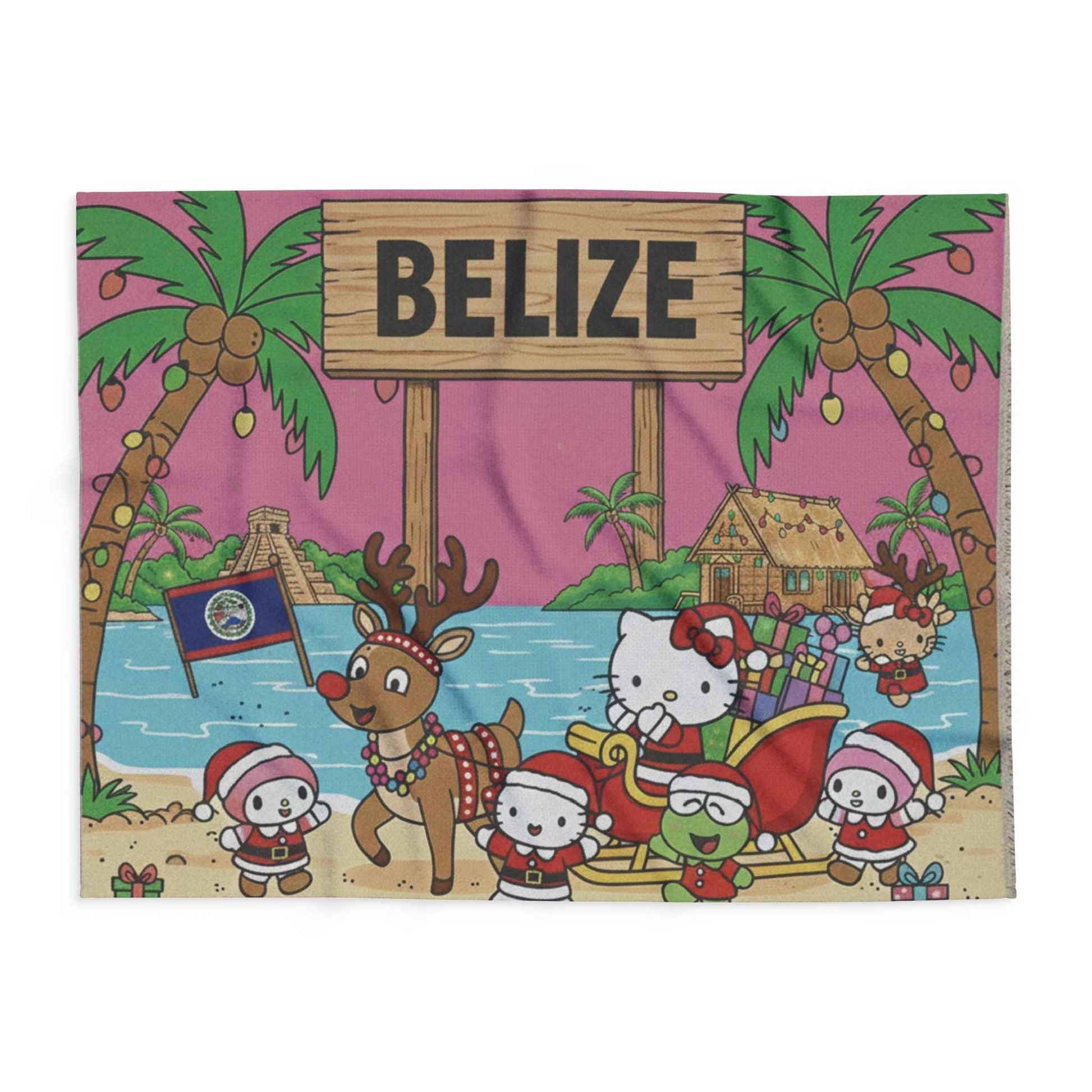 Belize Holiday Arctic Fleece Blanket — "Christmas Hello Kitty Tropical"