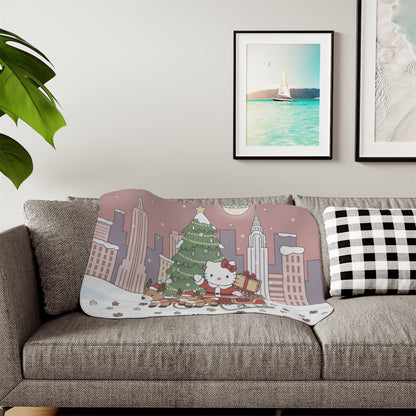 Christmas Kitty Sherpa Blanket — Festive Reindeer Sleigh Throw