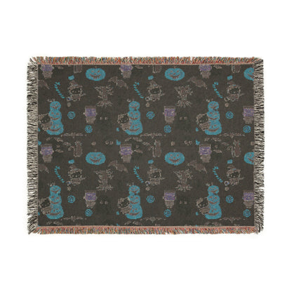 Woven Blanket - Frankenstein Hello Kitty Halloween Pumpkins