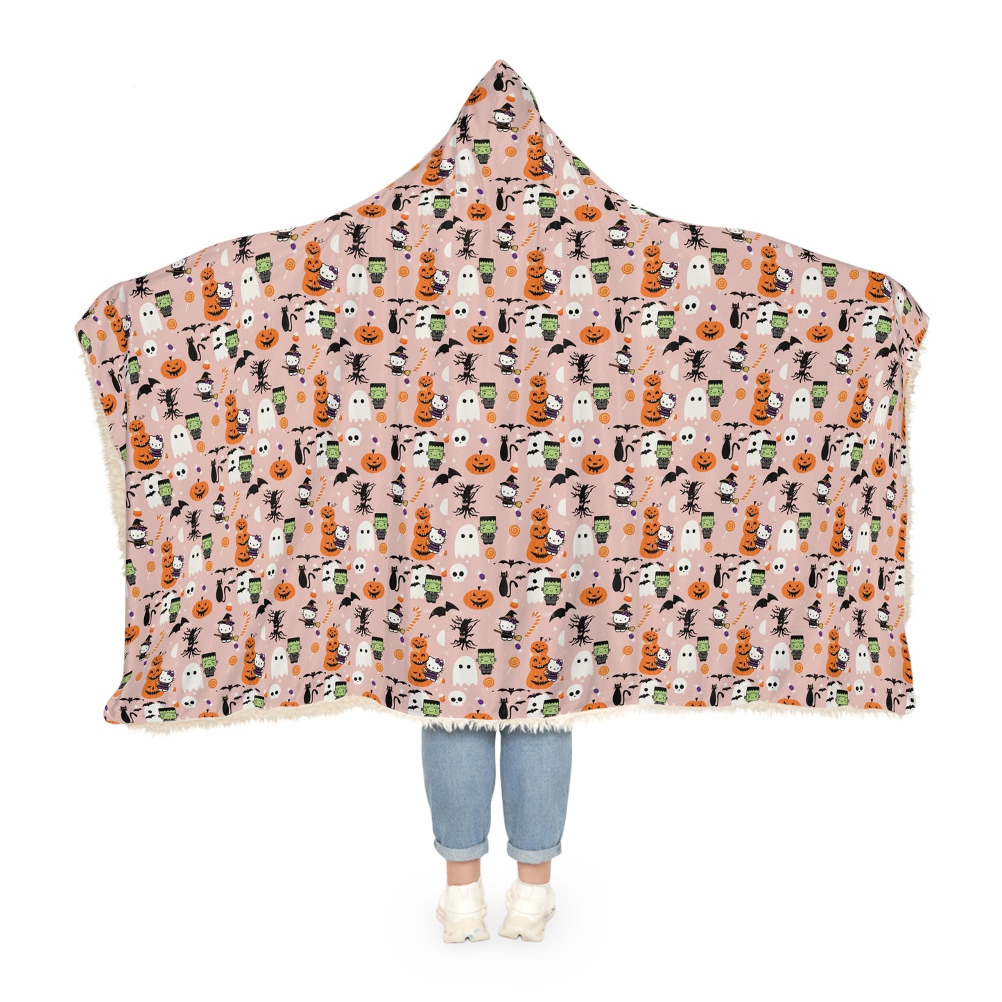 Hooded Blanket - Frankenstein Hello Kitty Halloween Design