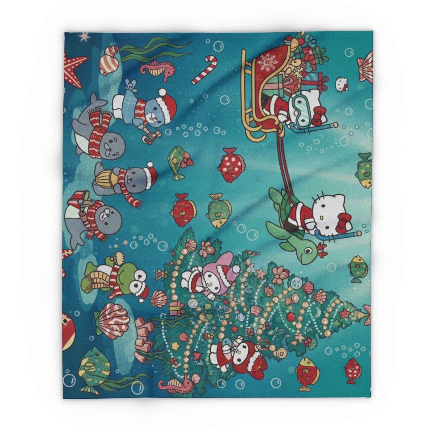 Arctic Fleece Blanket — Underwater Christmas Tree & Santa Sleigh Holiday Throw