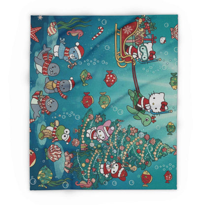 Arctic Fleece Blanket — Underwater Christmas Tree & Santa Sleigh Holiday Throw