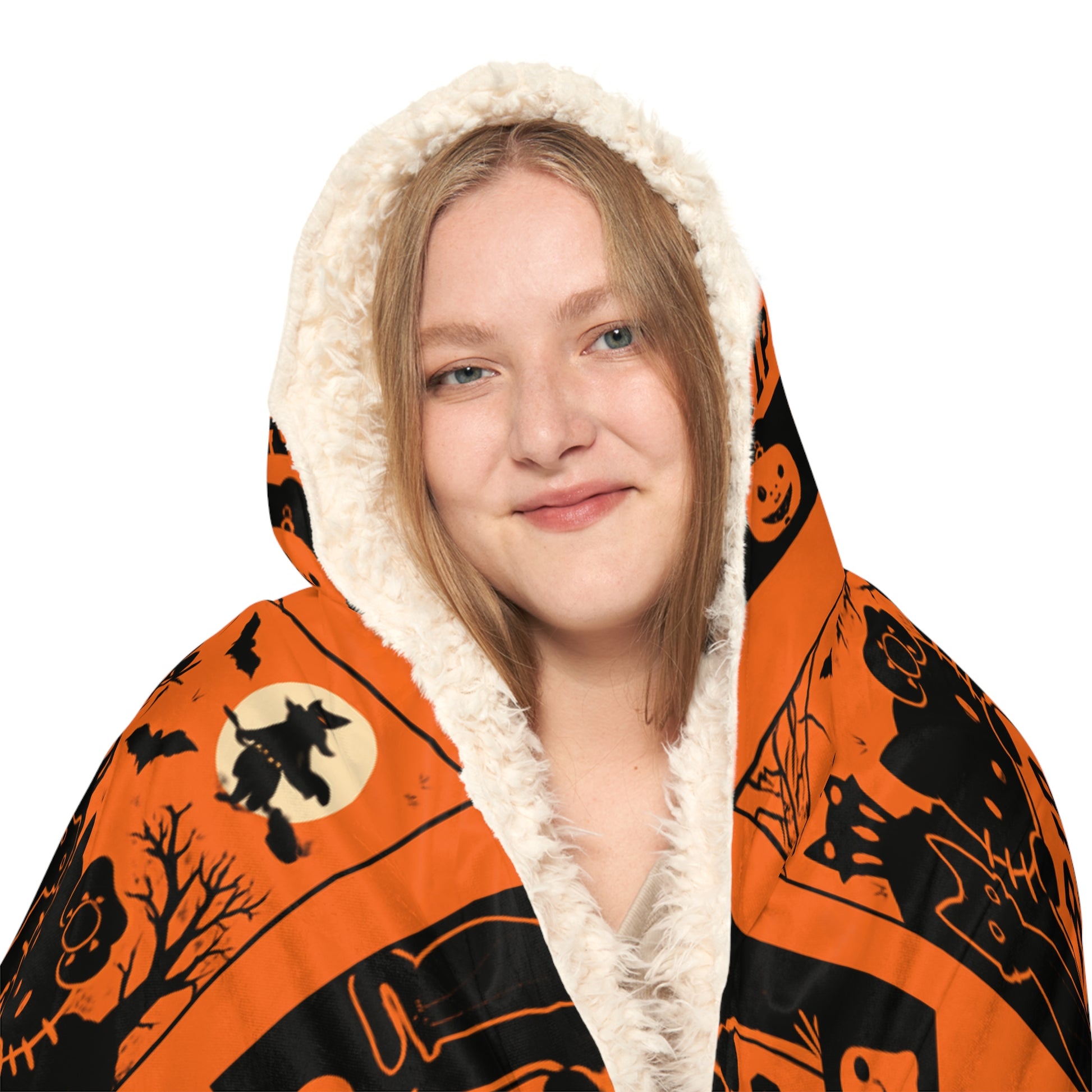 Sherpa Halloween Snuggle Blanket orange hooded