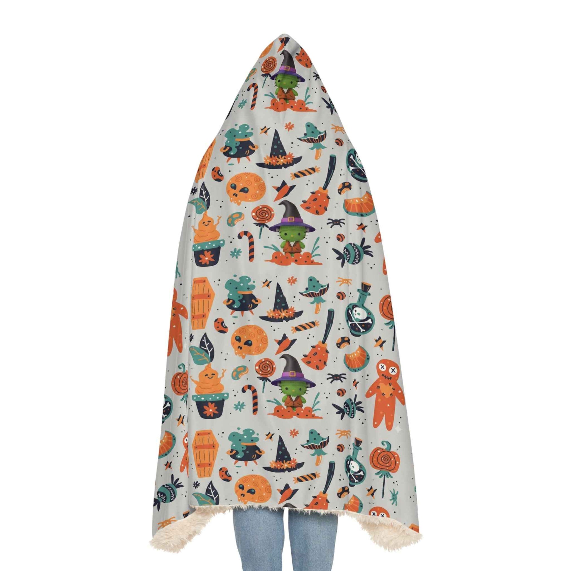 Halloween frankenstein hello kitty-Themed Snuggle Blanket | Festive Hooded Comfort