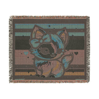 Woven Blanket - Rainbow Kitty with Pink Bow Design