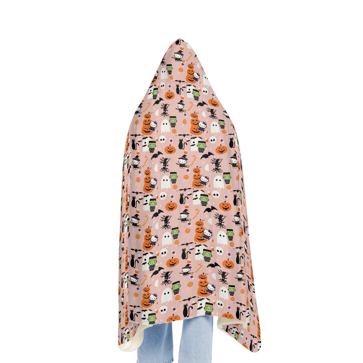 Hooded Blanket - Frankenstein Hello Kitty Halloween Design