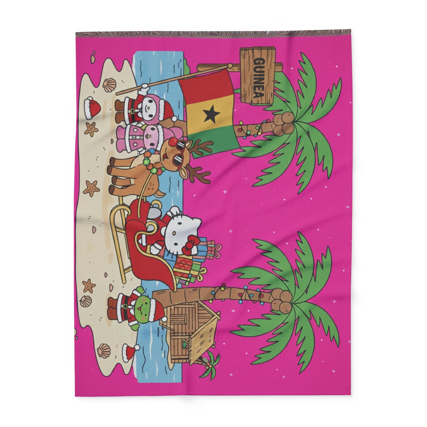 Hello Kitty Pink Christmas Arctic Fleece Blanket — Tropical Guinea Holiday Design