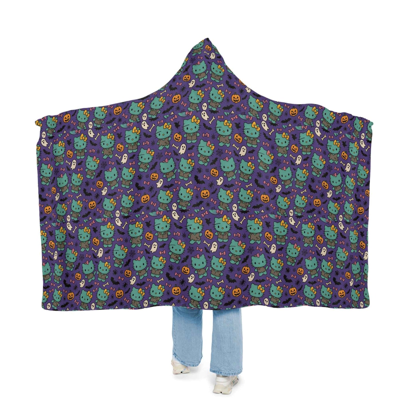 Wearable Snuggle Blanket - Frankenstein Design - Purple with Pink Bows - Halloween - Hello Kittyy Blanket Store